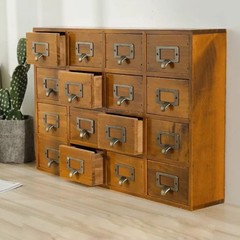 16 Drawers Vintage Tabletop Library Card Catalog Cabinet Apothecary Storage Box