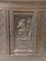 17th Century Charles II English Oak Carved Cabinet Dated 1653