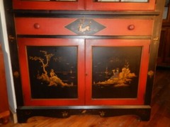 1920 Japanned Oriental handpainted Corner Cabinet Cupboard Chinoiserie Asian