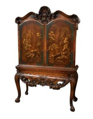 Asian Style Carved and Hand Painted Bookcase / Cabinet