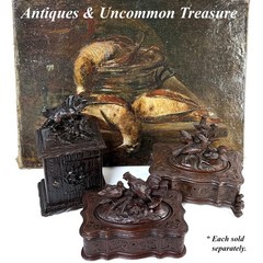Antique Black Forest Carved 11″ Chest, Cabinet, Box: Animalier Style FOX and Kit