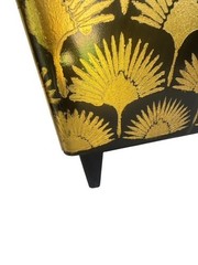 Vintage Scandinavian Linen Cabinet Black Gold Lacquer Mirror Top Attrib Bodafors