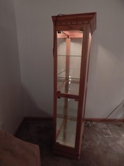 Vintage Curio Cabinet Wood & Glass; Lighted, Mirrored, Glass Shelves Eagle Ind.