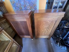 2 Rare Antique File Cabinets / Tilt Open Top Paneled Sides Casters
