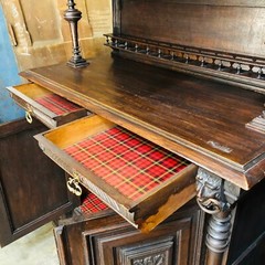1800s Antique Carved Oak Cabinet, Leaded Glass, Country French Kitchen, JW0150