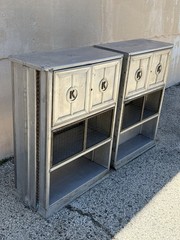 Antique Art Deco Steel Metal Dual Sided Dental Medical Cabinets Bar – a Pair