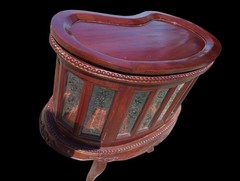 Vtg Bean Shaped Bar Liquor Curio Cabinet Table w Beveled Glass and Butler Tray