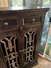 Vintage Wood and Iron Wine Cabinet / Buffet Storage Cabinet