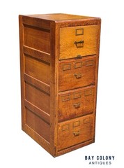 Antique Arts & Crafts Tiger Oak Four Drawer Office File Cabinet – Brass Hardware