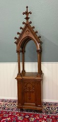 Antique French Gothic Revival Statuary Niche Cabinet Pedestal Altar Oak Late 19C
