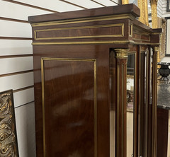 ANTIQUE FRENCH LOUIS XVI MAHOGANY VITRINE CURIO BOOKCASE CABINET 63.5” High
