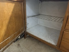Antique Hoosier Cabinet Wood Metal Interior Drawer Glass Doors Meat Grinder