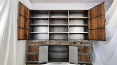 Industrial Credenza w/ Hutch Reclaimed Wood Welded High End Brutalist 96″ TALL!