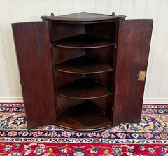 Antique English Corner Cabinet Carved Oak Hanging Wall Cabinet Storage 19C