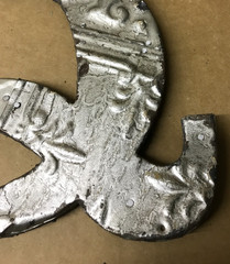 Decorative Salvaged Tin Ceiling 8″ Patchwork Shabby Silver Letter Q Old 215-26B