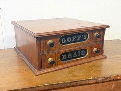 Antique goff ‘ s Braid spool cabinet Victorian walnut country store 2 drawer