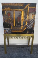 Maitland Smith Hand Painted Chinoiserie Cabinet Cupboard on Brass Stand 5442