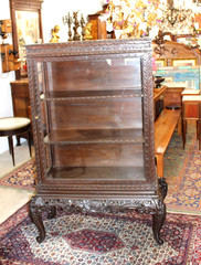 French Antique Carved Mahogany Display Cabinet | Glass Door & Carved Base