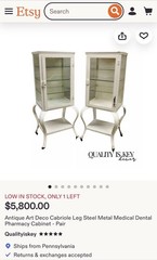 Antique steel and glass Medical apothecary Cabinet with Cabriole Legs