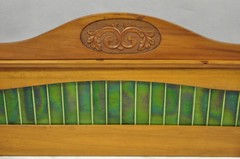 Antique English Arts & Crafts Birch Wood Green Tile Backsplash Washstand Server