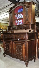 Antique Country French Hand Carved Solid Walnut Vassilier Buffet Cupboard C1870