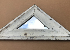 VTG Salvaged Triangle. 16X32 Shabby White Tin Ceiling Wrapped Mirror Old 153-25B