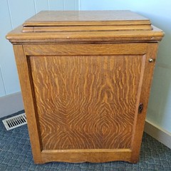 Tiger Oak Sewing Machine Cabinet Empty Antique Wood Workstation Side Table Flip