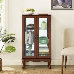 Curio Cabinet Lighted Curio Display Cabinet Walnut (E26 light bulb not included)