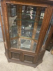 VICTORIAN CARVED DOLPHIN OAK CORNER CHINA CABINET