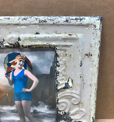 VTG 11″ Sq. Photo 5×7 Tin Ceiling Metal Shabby Mocha Picture Frame Old 917-26B