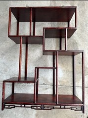 Mid-Century Chinese Brass Inlay Rosewood Wall Mounted Curio Display Cabinet