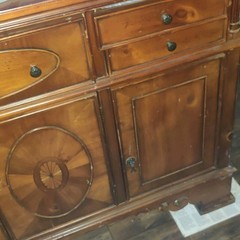 Antique Brown solid Wood Cabinet Stained Finish 4 Doors 5 Drawers .