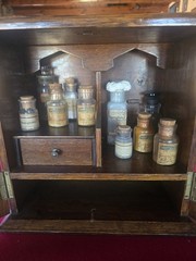 Solid Wood Antique Apothecary Cabinet Box Portable Medicine Chest Glass Bottles