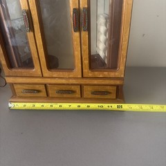 Vintage Large Wood And Glass Door Jewelry Cabinet