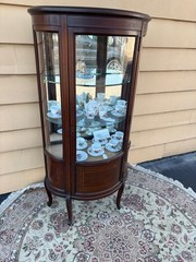 65301 Vintage Bow Front Curio Cabinet with Inlaid Mahogany Design