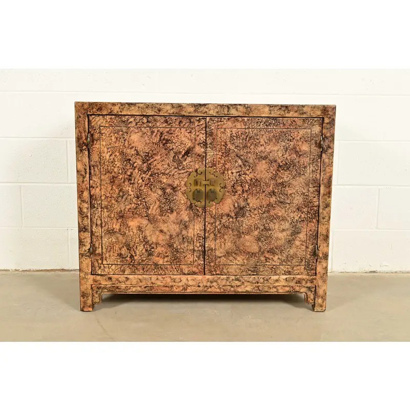Henredon Mid-Century Hollywood Regency Chinoiserie Faux Tortoise Shell Cabinet