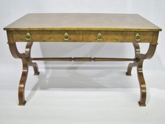 Baker Furniture Regency Style Burlwood Veneer Writing Desk / Library Table