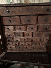 1940s Cabinet Apothecary Industrial Card Catalog Multi Drawer Folk Art Hardware