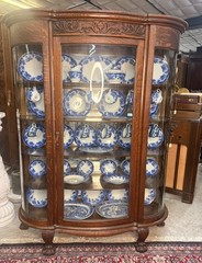 Exceptional American Antique Carved Golden Oak China Curio Cabinet Bookcase 1900