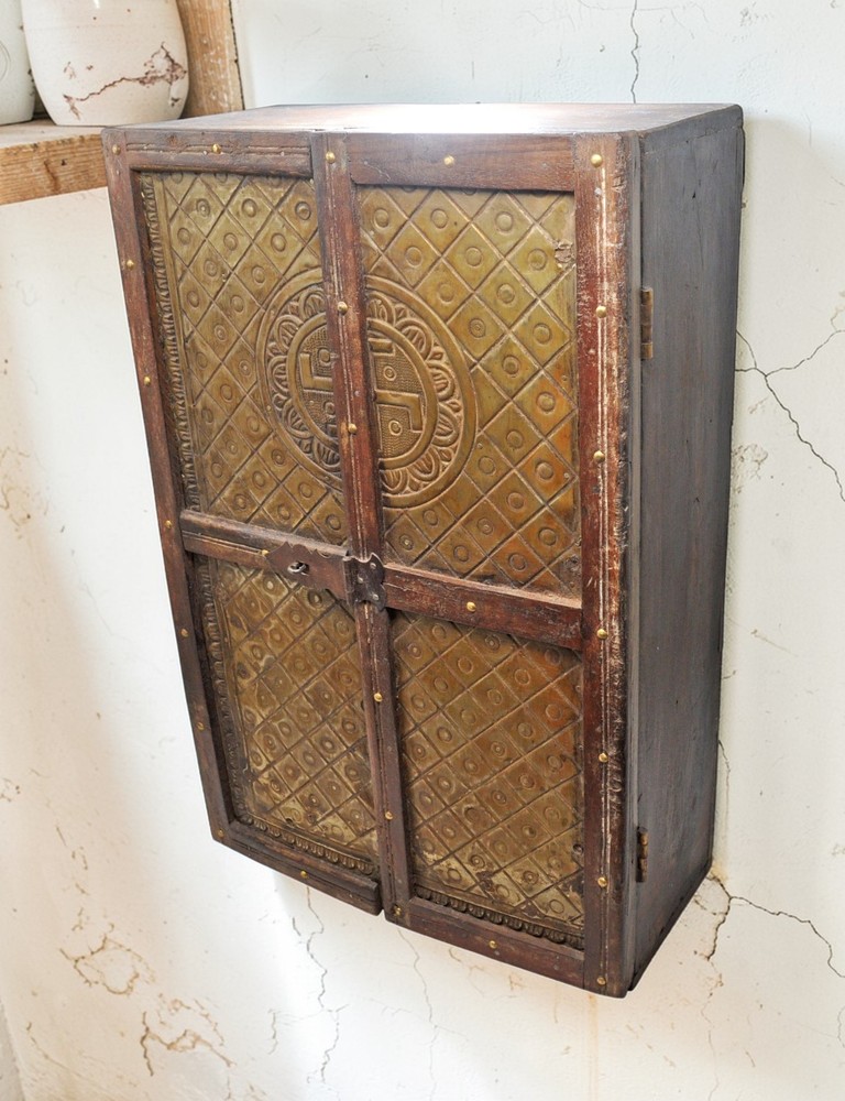 Antique Wooden Mini Storage Cabinet Original Old Fine Hand Crafted Brass Fitted