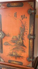 Cabinet on Stand, Chinoiserie, Japanned, Console Base China, Asian, Walnut,66″t