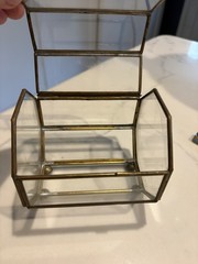 Vintage Octagonal Brass and Glass Display Box Hinged Lid w/ Ball Feet