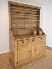 19th Century Antique English Pine Plate Rack Dresser Farmhouse Hutch Cabinet