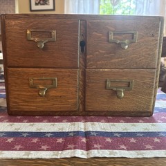 Vintage Wood Card Catalog 4 Drawer Tiger Oak Index Card File Cabinet