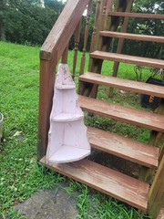 Vintage Antique Chippy Paint 3 Tier Carved Corner Shelf Cabinet