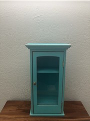 wood glass door display case curio cabinet table top/wall hanging Blue/turquois