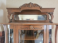 Antique Victorian Art Nouveau triple Curved glass Oak China curio cabinet
