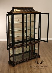Drexel Heritage Et Cetera Chinoiserie Black Lacquer Pagoda Top Lighted Cabinet