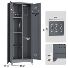 65″ Gray Metal Storage Cabinet With Lockable Doors Hanging Rod And S-Hooks