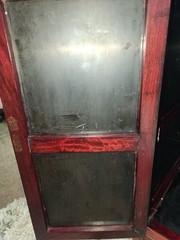 Vintage Chinoiserie Chinese Black Lacquer Hard Stone Finish Art Console Cabinet